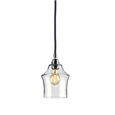 Sufitowa lampa wisząca LONGIS II transparentny szklany klosz, przewód czarny KASPA