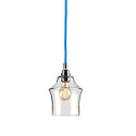 Sufitowa lampa wisząca LONGIS II transparentny szklany klosz, przewód niebieski KASPA