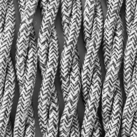 Jasnoszary kabel skręcany w oplocie poliestrowym T04 srebrzysty melanż dwużyłowy 2x1x0.75 Kolorowe Kable