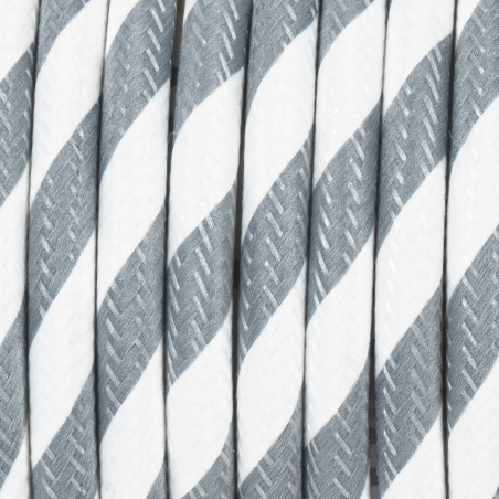 Szaro biały kabel w oplocie poliestrowym S04 serpentyna szeroka szaro-biała dwużyłowy 2x0.75 Kolorowe Kable