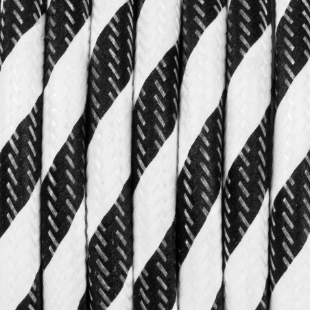 Czarno biały kabel w oplocie poliestrowym S02 serpentyna szeroka czarno-biała dwużyłowy 2x0.75 Kolorowe Kable