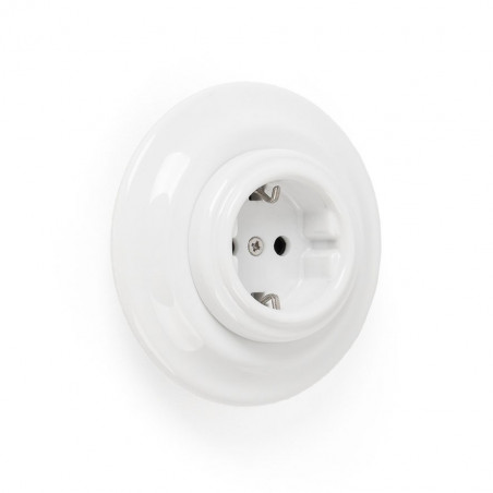 Rustic ceramic flush-mounted socket in retro style - white Alkri