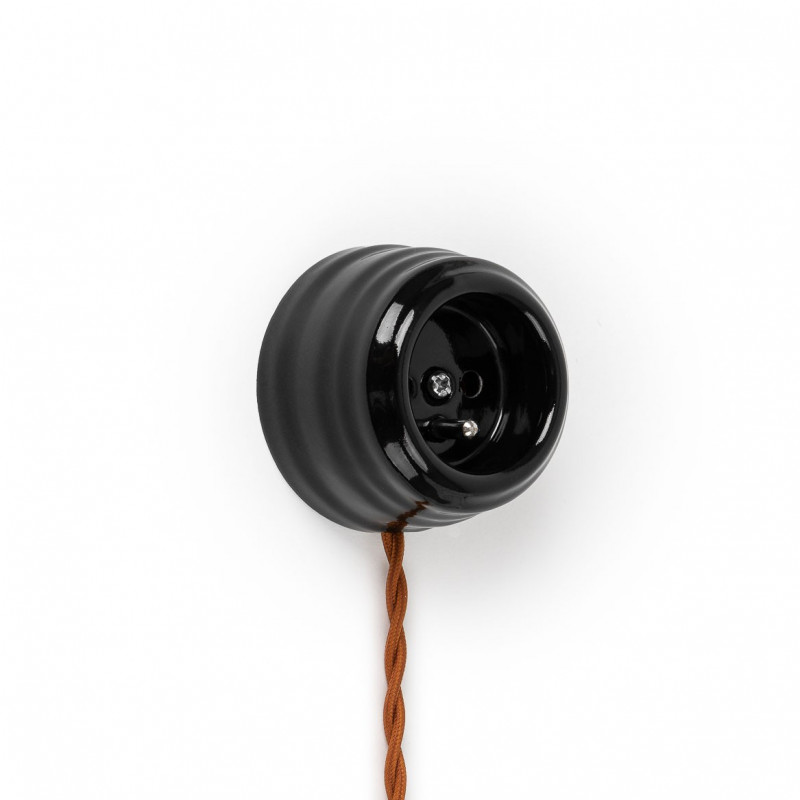 Rustic ceramic French surface mounted retro socket - black Kolorowe Kable