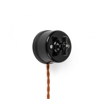 Retro ceramic surface-mounted double-pole light switch – black Antica Alkri