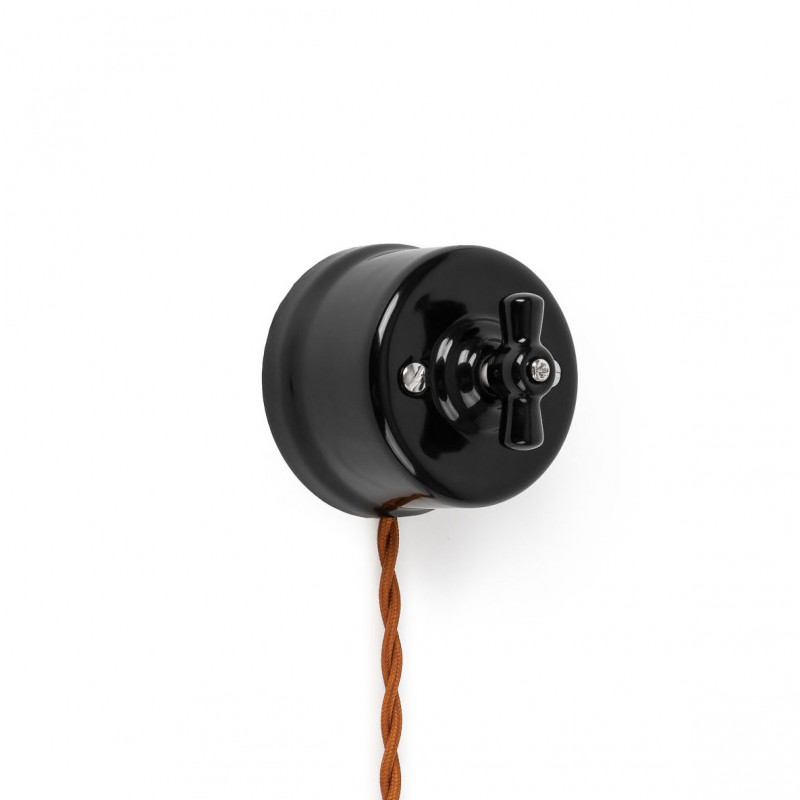 Rustykalny ceramiczny włącznik światła natynkowy dwubiegunowy w stylu retro - czarny Kolorowe Kable