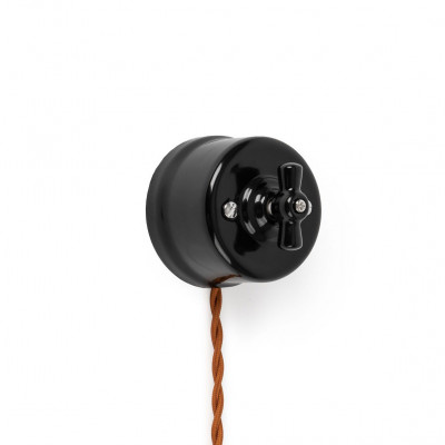Rustykalny ceramiczny włącznik światła pojedynczy w stylu retro - czarny Kolorowe Kable