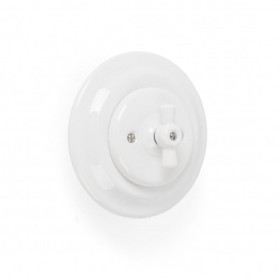 Rustic ceramic recessed light switch single, retro style - white Kolorowe Kable