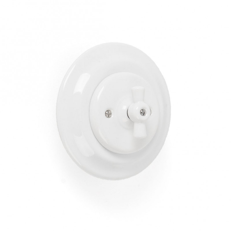 Rustic ceramic recessed light switch single, retro style - white Kolorowe Kable
