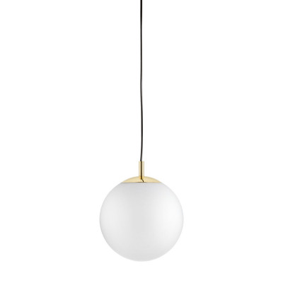 Sufitowa lampa wisząca ALUR L klosz kula biały detale złote KASPA