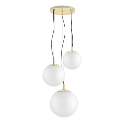 ALUR 2 three-globe pendant light with white glass and gold details – KASPA