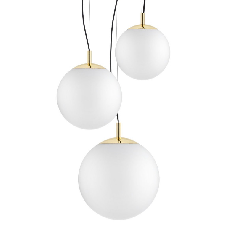 Ceiling hanging lamp, ceiling ALUR 2 - 3 white lampshades details golden KASPA