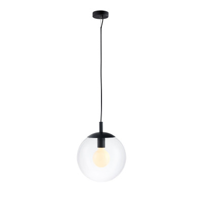 ALUR S pendant light with clear glass globe and black details – KASPA