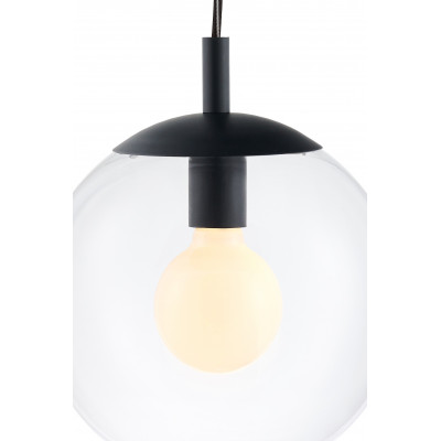 Sufitowa lampa wisząca ALUR S klosz kula przezroczysty detale czarne KASPA