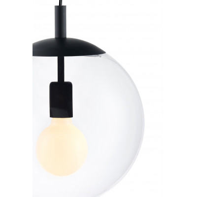 Sufitowa lampa wisząca ALUR M klosz kula przezroczysty detale czarne KASPA