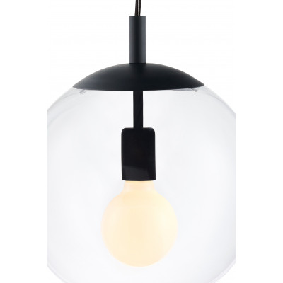 Sufitowa lampa wisząca ALUR M klosz kula przezroczysty detale czarne KASPA