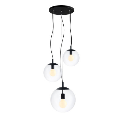 ALUR 2 three-globe pendant light with clear glass and black details – KASPA