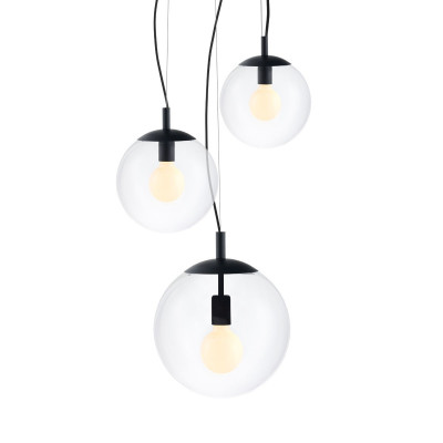 Ceiling hanging lamp, ceiling ALUR 2 - 3 transparent lampshades details black KASPA