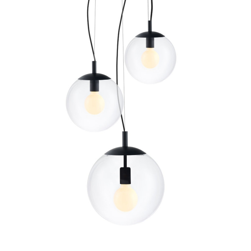 Ceiling hanging lamp, ceiling ALUR 2 - 3 transparent lampshades details black KASPA