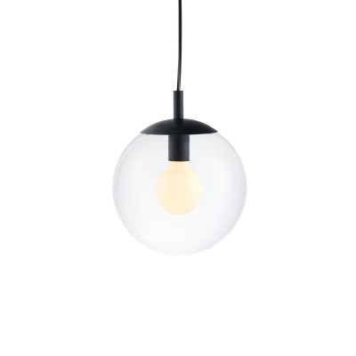 Sufitowa lampa wisząca, plafon ALUR 2 - 3 klosze kule przezroczyste detale czarne KASPA