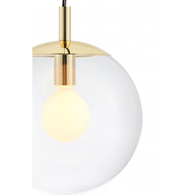 Sufitowa lampa wisząca ALUR S klosz kula przezroczysty detale złote KASPA