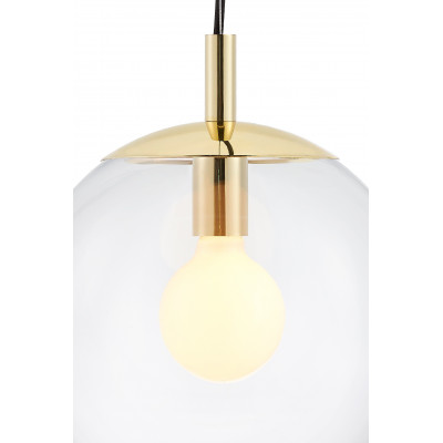Sufitowa lampa wisząca ALUR S klosz kula przezroczysty detale złote KASPA