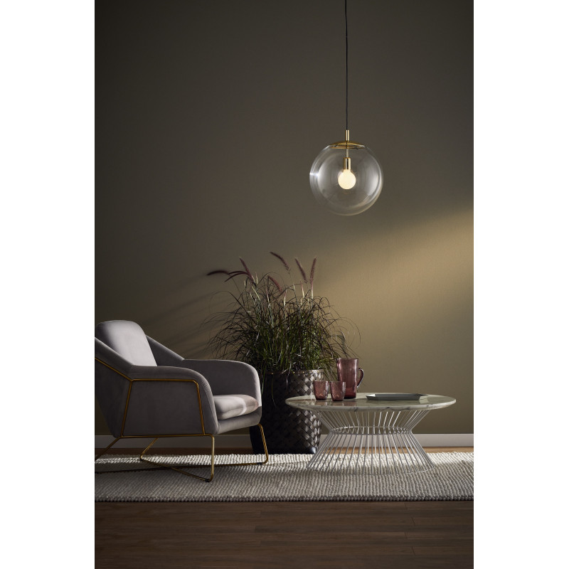 ALUR S ceiling hanging lamp, transparent lampshade golden details KASPA