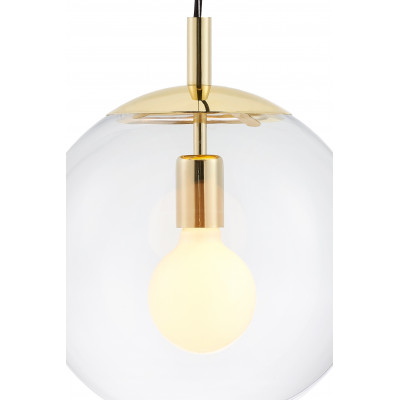 Sufitowa lampa wisząca ALUR M klosz kula przezroczysty detale złote KASPA