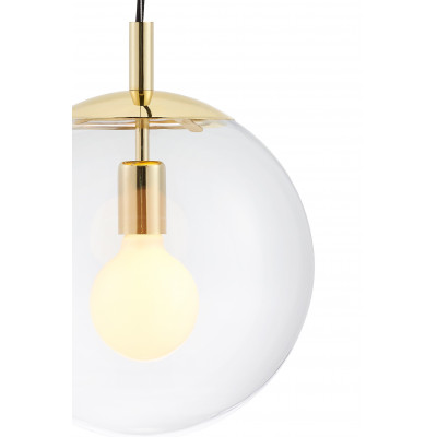 Sufitowa lampa wisząca ALUR M klosz kula przezroczysty detale złote KASPA