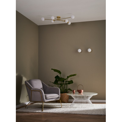 Lampa ścienna, plafon ASTRA KINKIET klosz kula biały detale złote KASPA