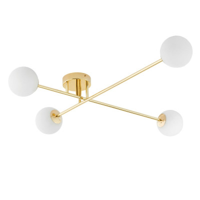 Ceiling lamp ASTRA 4 lampshades white balls gold frame KASPA