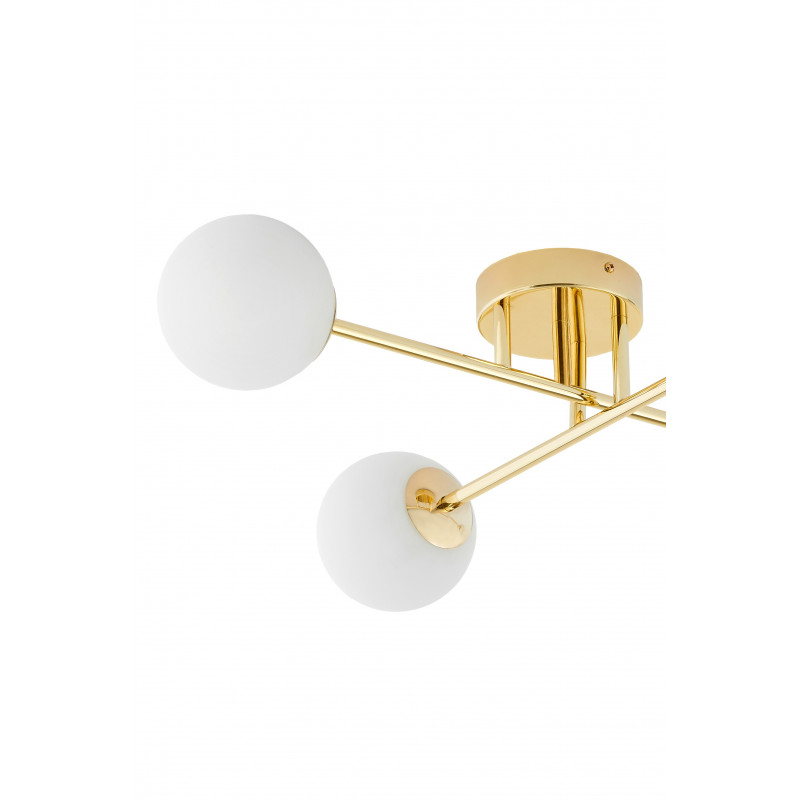 Ceiling lamp ASTRA 4 lampshades white balls gold frame KASPA