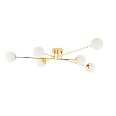 Ceiling lamp ASTRA 6 lampshades white balls gold frame KASPA