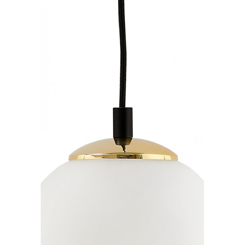 Sufitowa lampa wisząca BLER 1 klosz kula biały, detale czarne i złote KASPA