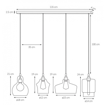 Longis Listwa 4 Pendant Light Rail Black KASPA