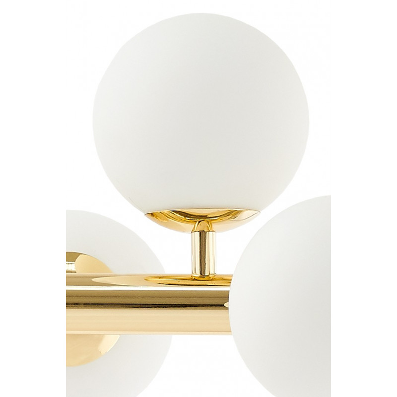 Złota lampa wisząca CUMULUS 2 złoty żyrandol - osiem białych szklanych kul KASPA