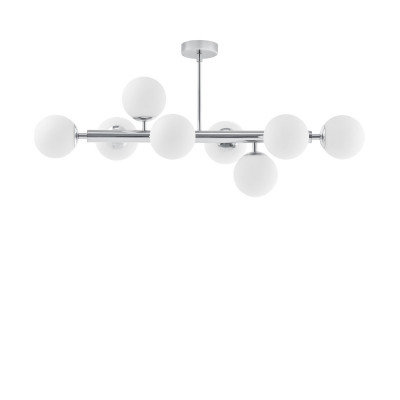 Chromed ceiling lamp CUMULUS 3 chrome chandelier - eight white glass balls KASPA