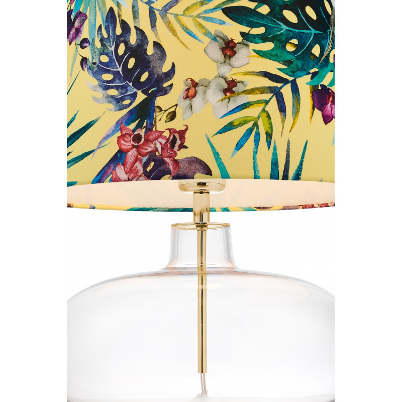 Lampa stojąca FERIA 2 żółty abażur z tkaniny projektu Alessandro Bini na szklanej podstawie KASPA