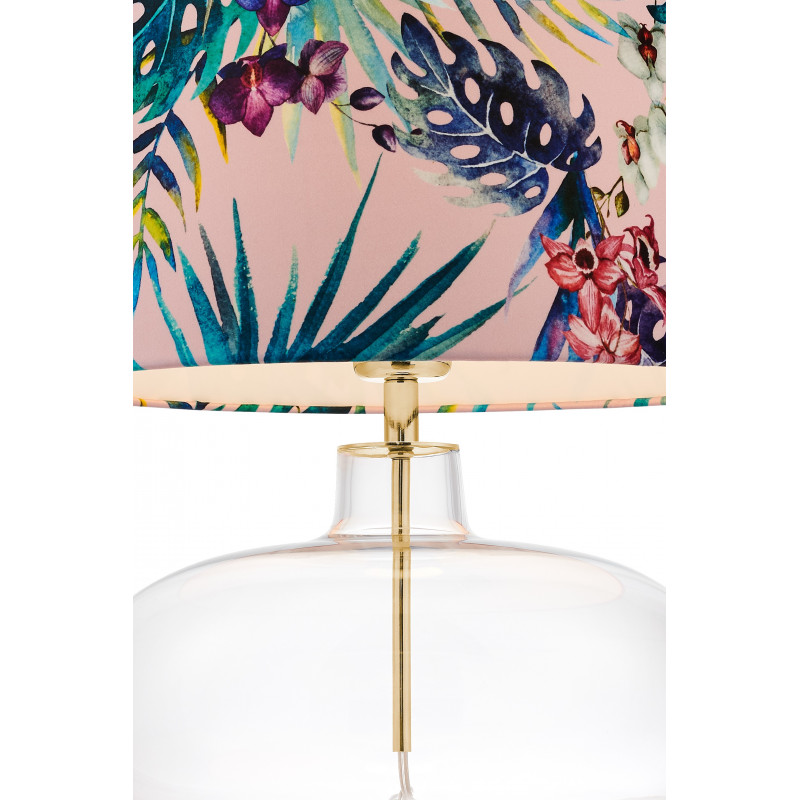 Lampa stojąca FERIA 2 różowy abażur z tkaniny projektu Alessandro Bini na szklanej podstawie KASPA