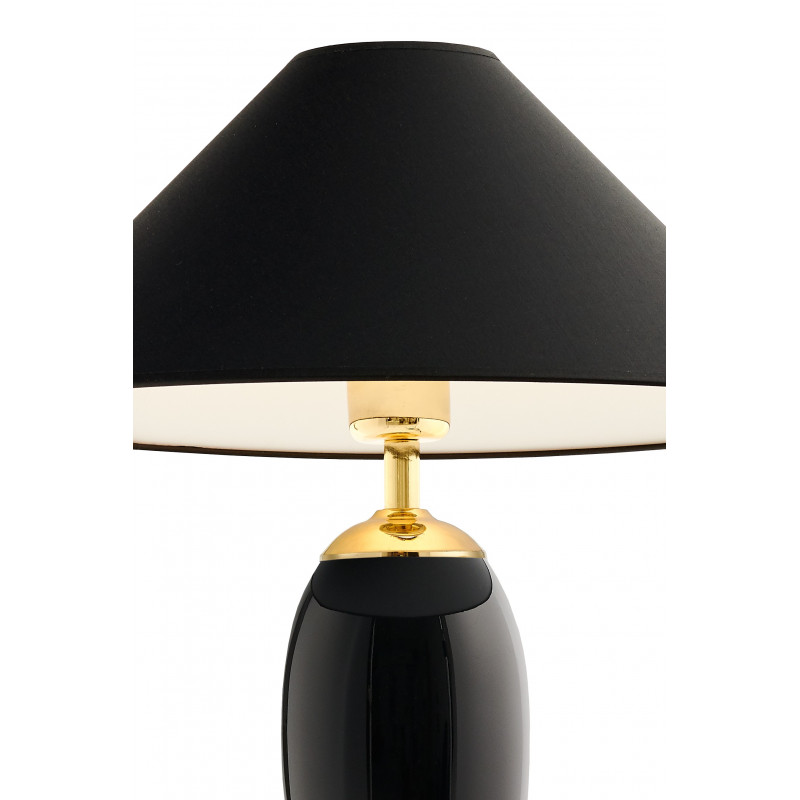 Czarna lampa stojąca REA GOLD czarny abażur, podstawa czarne szkło i złoty KASPA