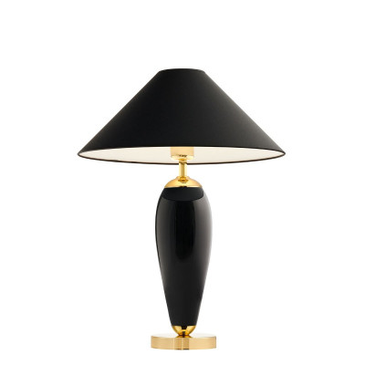 Black floor lamp REA black lampshade, black glass and golden base KASPA