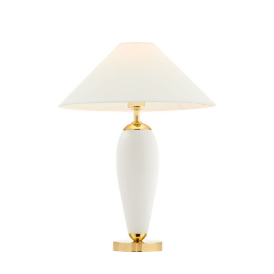 White floor lamp REA white lampshade, white glass and golden base KASPA
