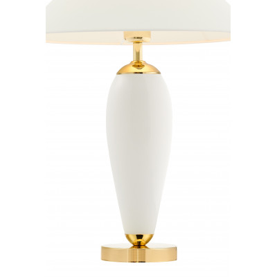 White floor lamp REA white lampshade, white glass and golden base KASPA