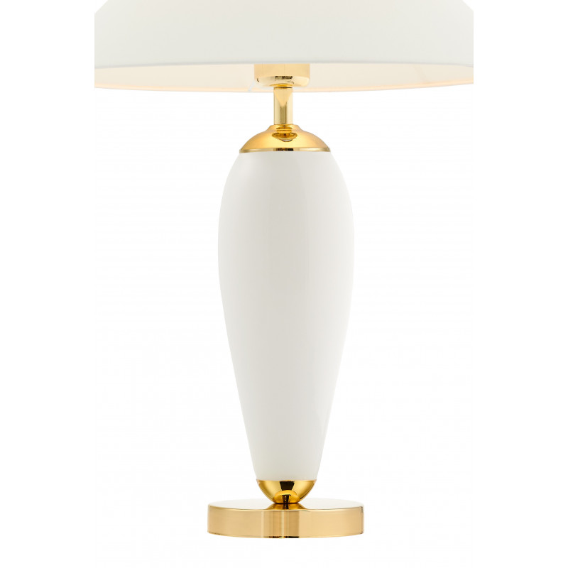 White floor lamp REA white lampshade, white glass and golden base KASPA