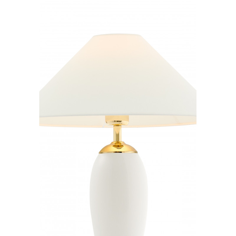 Biała lampa stojąca REA GOLD biały abażur, podstawa białe szkło i złoty KASPA