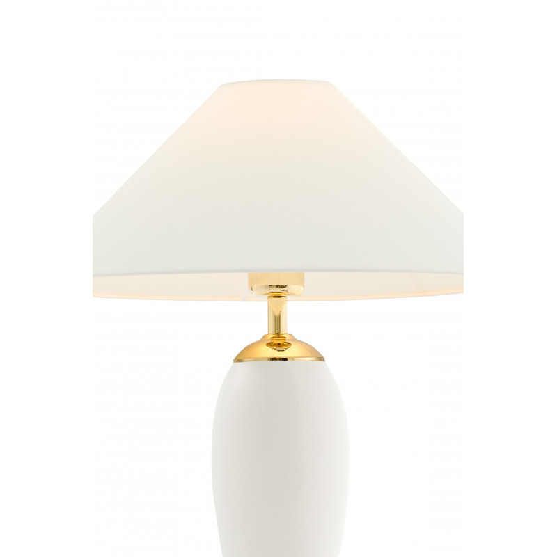 White floor lamp REA white lampshade, white glass and golden base KASPA