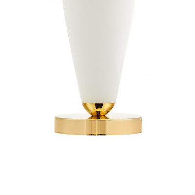 White floor lamp REA white lampshade, white glass and golden base KASPA