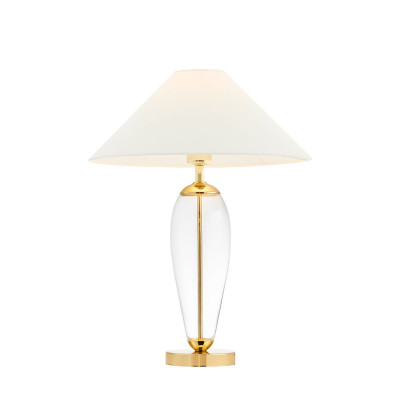 White floor lamp REA white lampshade, transparent glass and golden base KASPA