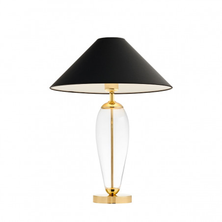 Black floor lamp REA black lampshade, transparent  glass and golden base KASPA