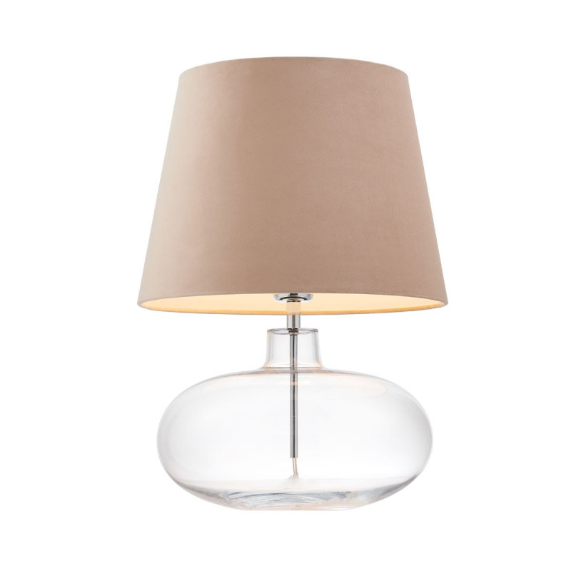 Floor lamp SAWA VELVET beige lampshade on a transparent glass base with chrome accessories KASPA
