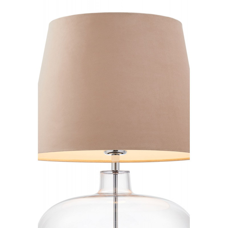 Floor lamp SAWA VELVET beige lampshade on a transparent glass base with chrome accessories KASPA